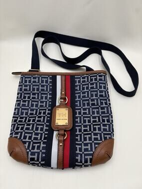 Tommy Hilfiger Shoulder Crossbody Bag Navy With Gold Tone Hardware